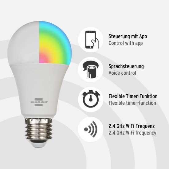 Brennenstuhl Connect Smart 2.4GHz WiFi LED Bulb 9W, 860lm, Ε27 (1294870270)