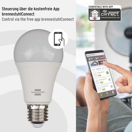 Brennenstuhl Connect Smart 2.4GHz WiFi LED Bulb 9W, 860lm, Ε27 (1294870270)