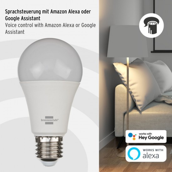 Brennenstuhl Connect Smart 2.4GHz WiFi LED Bulb 9W, 860lm, Ε27 (1294870270)