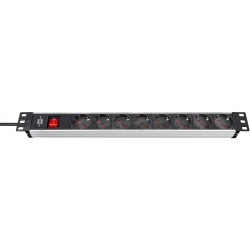 Brennenstuhl Alu-Line Πολύπριζο Ασφαλείας για Rack 19" 1U 8 Θέσεων με Διακόπτη και Καλώδιο 2m/ H05VV-F/ 3G1,5 Black/Silver (1390007018)