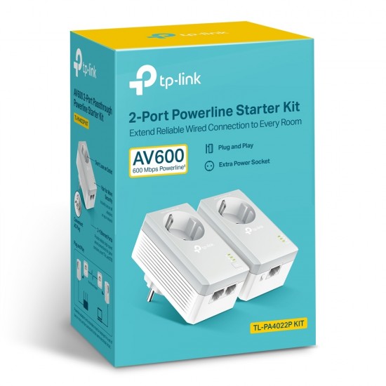 TP-Link AV600 2-Port Passthrough Powerline Starter Kit (TL-PA4022P KIT V3.0)