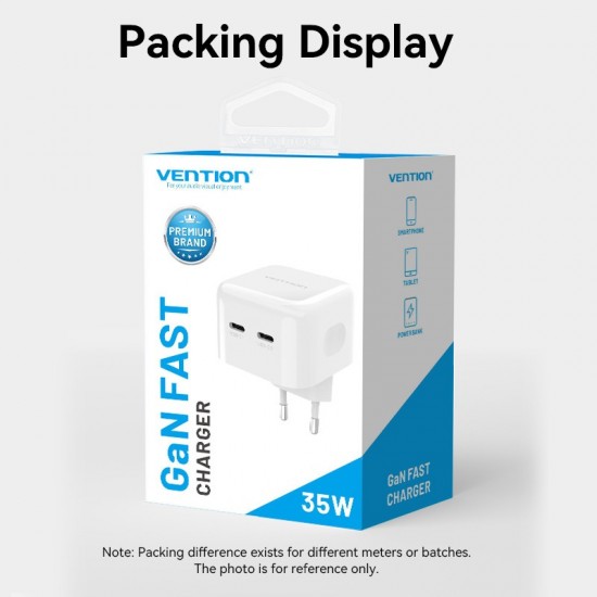 VENTION 2-Port USB (C+C) GaN Charger (35W/35W) EU-Plug White (FBPW0-EU)