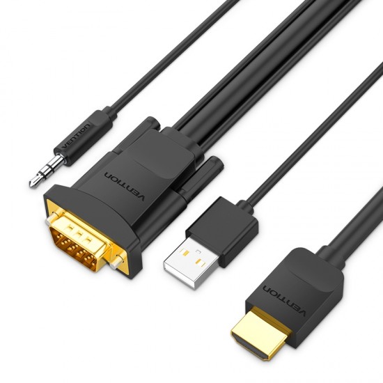 VENTION HDMI to VGA Cable with Audio Output & USB Power Supply 1.5M Black (ABIBG)