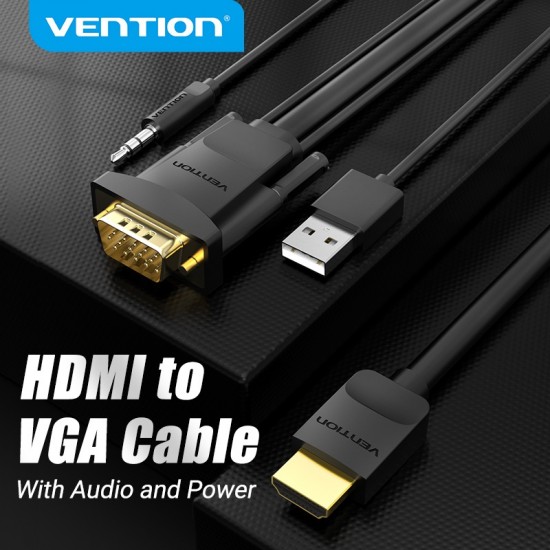 VENTION HDMI to VGA Cable with Audio Output & USB Power Supply 3M Black (ABIBI)