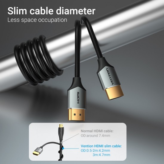 VENTION Ultra Thin HDMI Male to Male Cable 3M Gray Aluminum Alloy Type (ALEHI)