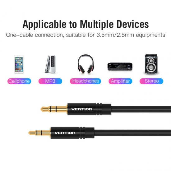 VENTION 3.5mm Male to 2.5mm Male Audio Cable 2M Black Metal Type (BALBH)