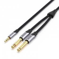 VENTION Cotton Braided TRS 3.5mm Male to 2*6.5mm Male Audio Cable 0.5M Gray Aluminum Alloy Type (BARHD)