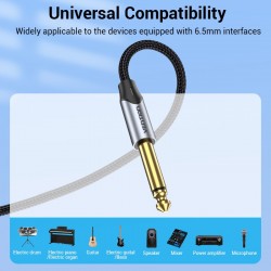 VENTION Cotton Braided 6.5mm Male to Male Audio Cable 1.5M Gray Aluminum Alloy Type (BASHG)