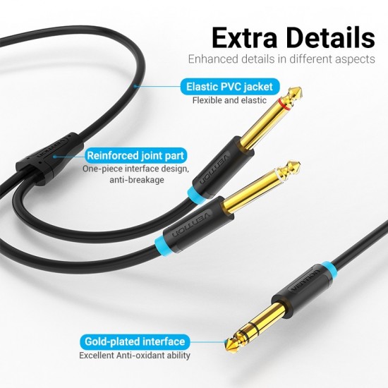 VENTION TRS 6.5mm Male to 2*6.5mm Male Audio Cable 2M Black (BATBH)