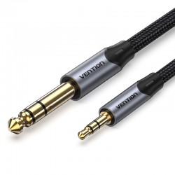 VENTION Cotton Braided TRS 3.5mm Male to 6.5mm Male Audio Cable 0.5M Gray Aluminum Alloy Type (BAUHD)