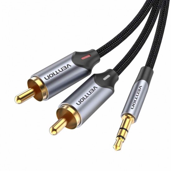 VENTION 3.5mm Male to 2RCA Male Audio Cable 2M Gray Aluminum Alloy Type (BCNBH)