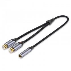 VENTION Cotton Braided 3.5mm Female to 2RCA Female Splitter Cable 0.3M Gray Aluminum Alloy Type (BCOHY)