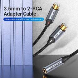 VENTION Cotton Braided 3.5mm Female to 2RCA Female Splitter Cable 0.3M Gray Aluminum Alloy Type (BCOHY)