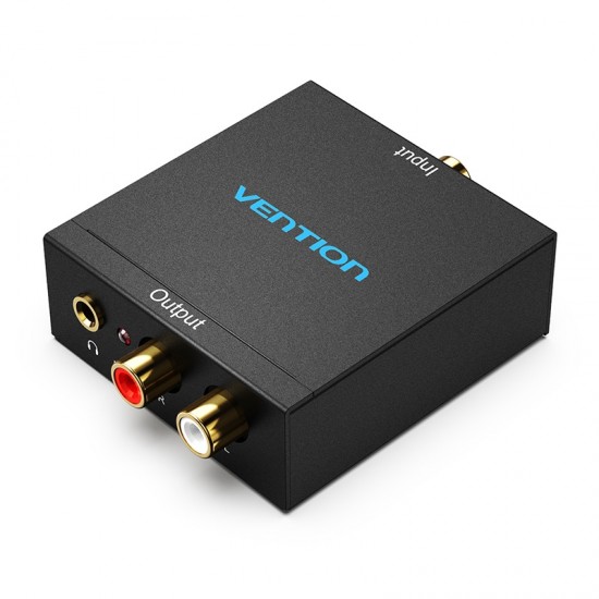 VENTION Optical Fiber/Coaxial Digital Audio to TRS 3.5mm/2RCA Audio Converter Black Aluminum Alloy Type (BDFB0)