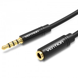 VENTION Cotton Braided 3.5mm Audio Extension Cable 1M Black Metal Type (BHBBF)