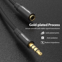 VENTION Cotton Braided 3.5mm Audio Extension Cable 1M Black Metal Type (BHBBF)