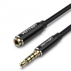 VENTION Cotton Braided TRRS 3.5mm Male to 3.5mm Female Audio Extension Cable 0.5M Black Aluminum Alloy Type (BHCBD)