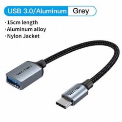 VENTION USB 3.0 Type-C Male to A Female OTG Cable 0.15M Gray Aluminum Alloy Type (CCXHB)