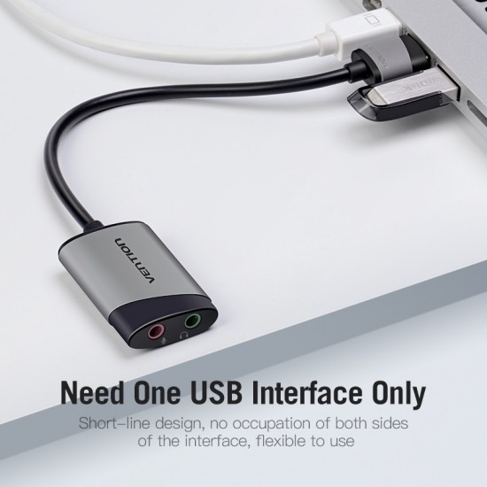 VENTION USB External Sound Card 0.15M Gray Metal Type (CDKHB)