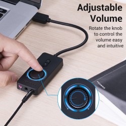 VENTION USB 2.0 External Stereo Sound Adapter with Volume Control 0.15M Black ABS Type (CDRBB)