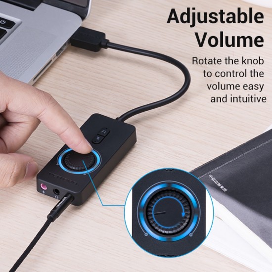 VENTION USB 2.0 External Stereo Sound Adapter with Volume Control 0.5M Black ABS Type (CDRBD)