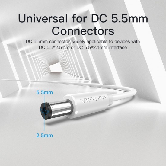 VENTION USB to DC 5.5mm Barrel Jack Power Cable 1.5M White Tuning Fork Type (CEYWG)