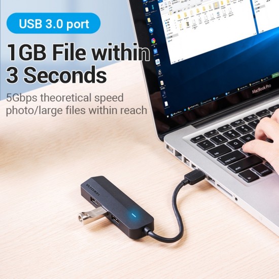 VENTION 3-Port USB 3.0 Hub with Sound Card and Power Supply 0.15M Black (CHIBB)