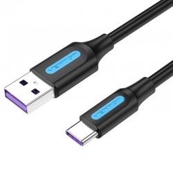 VENTION USB 2.0 A Male to Type-C Male 5A Cable 0.25M Black PVC Type (CORBC)