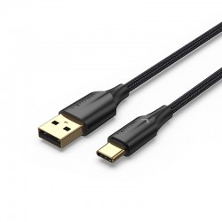 VENTION Nylon Braided USB 2.0 A Male to Type-C Male 3A Cable 0.25M Black LED Type (CTFBC)