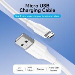 VENTION USB 2.0 A Male to Micro B Male 2A Cable 1.5M White (CTIWG)