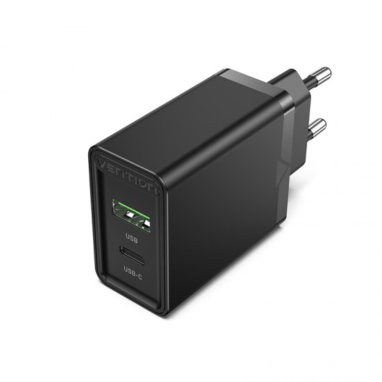 VENTION 2-Port USB (A+C) Wall Charger (18W/20W) EU Black (FBBB0-EU)