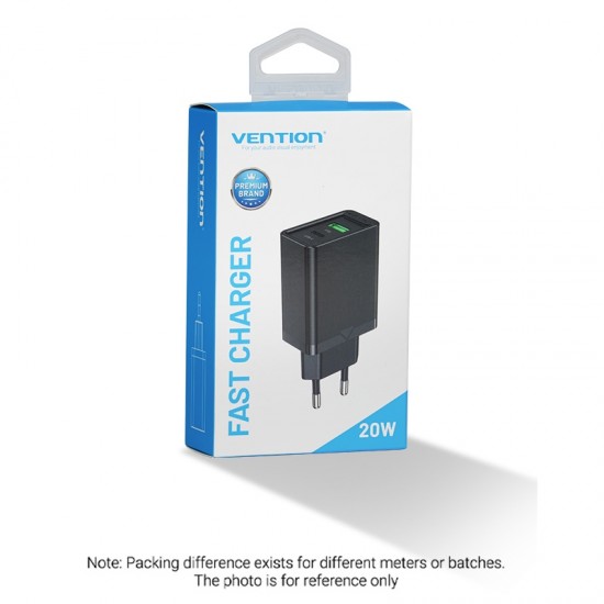 VENTION 2-Port USB (A+C) Wall Charger (18W/20W) EU Black (FBBB0-EU)