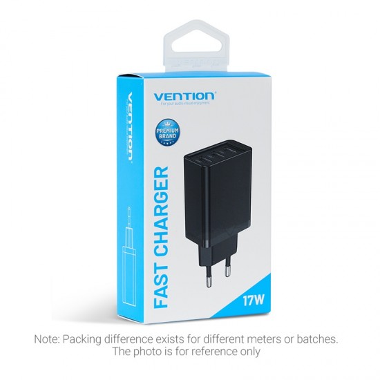 VENTION 3-Port USB (A+A+A) Wall Charger (12W/12W/12W) EU Black (FEAB0-EU)