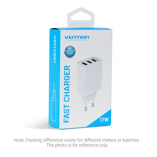 VENTION 3-Port USB (A+A+A) Wall Charger (12W/12W/12W) EU White (FEAW0-EU)