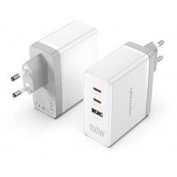 VENTION 3-Port USB (C+C+A) GaN Charger (100W/100W/30W) EU White (FEGW0-EU)