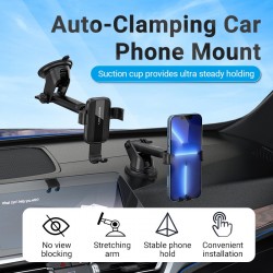 VENTION Auto-Clamping Car Phone Mount with Suction Cup Black Square Type (KCOB0)