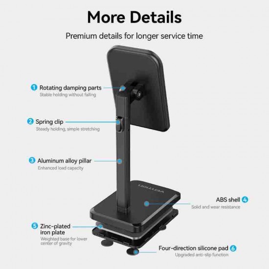 VENTION Height Adjustable Desktop Smartphone Stand White Aluminum Alloy Type (KCQW0)