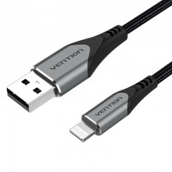 VENTION Nylon Braided USB 2.0 A to Lightning 2.4A Cable 1M Gray Aluminum Alloy Type MFi-Certified (LABHF)