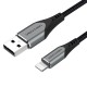 VENTION Nylon Braided USB 2.0 A to Lightning 2.4A Cable 1.5M Gray Aluminum Alloy Type MFi-Certified (LABHG)