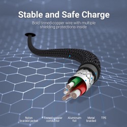 VENTION Nylon Braided USB 2.0 A to Lightning 2.4A Cable 0.5M Gray Aluminum Alloy Type MFi-Certified (LABHD)