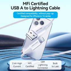 VENTION USB 2.0 A to Lightning 2.4A Cable 1.5M White MFi-Certified (LAFWG)