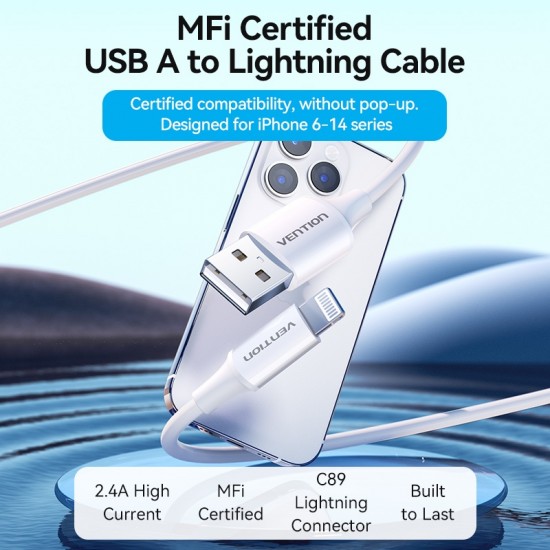 VENTION USB 2.0 A to Lightning 2.4A Cable 1M White MFi-Certified (LAFWF)