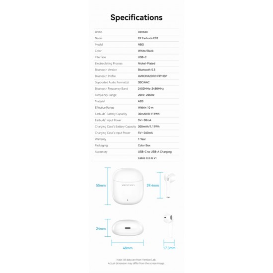 VENTION True Wireless Bluetooth Earbuds Elf E02 Black (NBGB0)