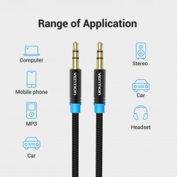 VENTION Cotton Braided 3.5mm Male to Male Audio Cable 0.5M Black Metal Type (High-End Series) (P350AC050-B-M)