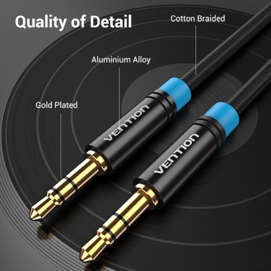 VENTION Cotton Braided 3.5mm Male to Male Audio Cable 1.5M Black Metal Type (High-End Series) (P350AC150-B-M)