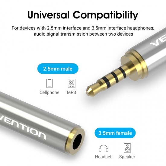 VENTION 2.5mm Male to 3.5mm Female Audio Adapter Silvery Metal Type (VAB-S02)