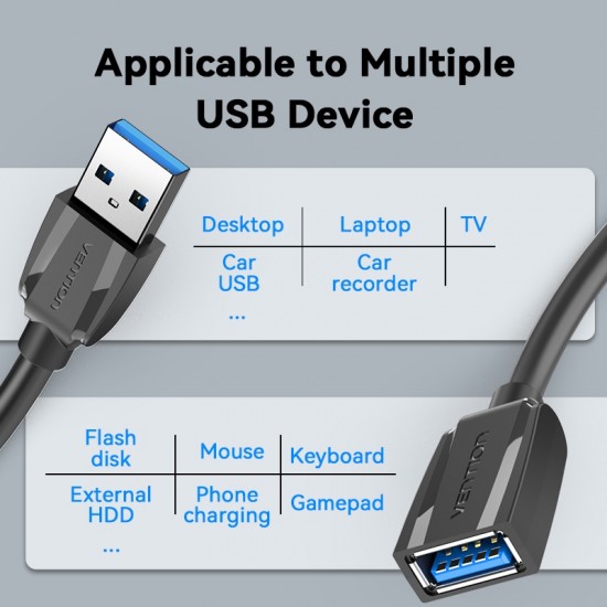 VENTION USB 3.0 Extension Cable 3M Black (VAS-A45-B300)