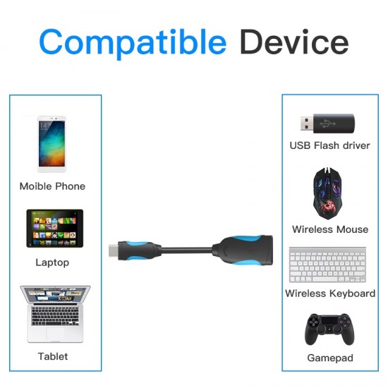 VENTION USB 3.0 A Female to Type-C Male OTG Cable 0.1M Black (VAS-A51-B010)