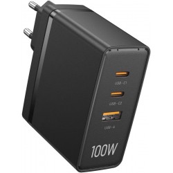 VENTION 3-Port USB (C+C+A) GaN Charger (100W/100W/30W) EU Black (FEGB0-EU)