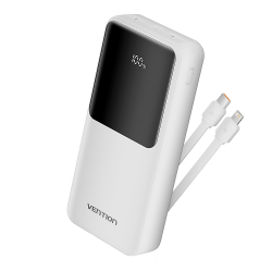 VENTION 20.000mAh Power Bank (Micro-USB + USB-C + USB-A + USB-A) with Built-In Type-C and Lightning Cables 22.5W White Led Display Type (FHPW0)